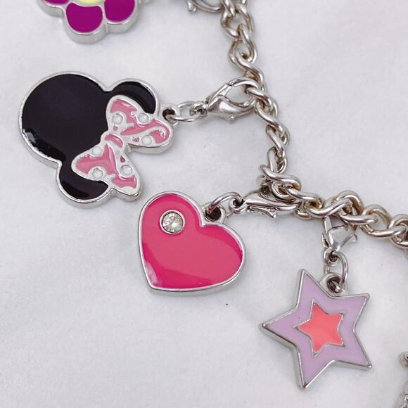 Minnie Mouse Disney Themed Charm Bracelet Silver Tone Pink Enamel VTG Y2K - Picture 14 of 14